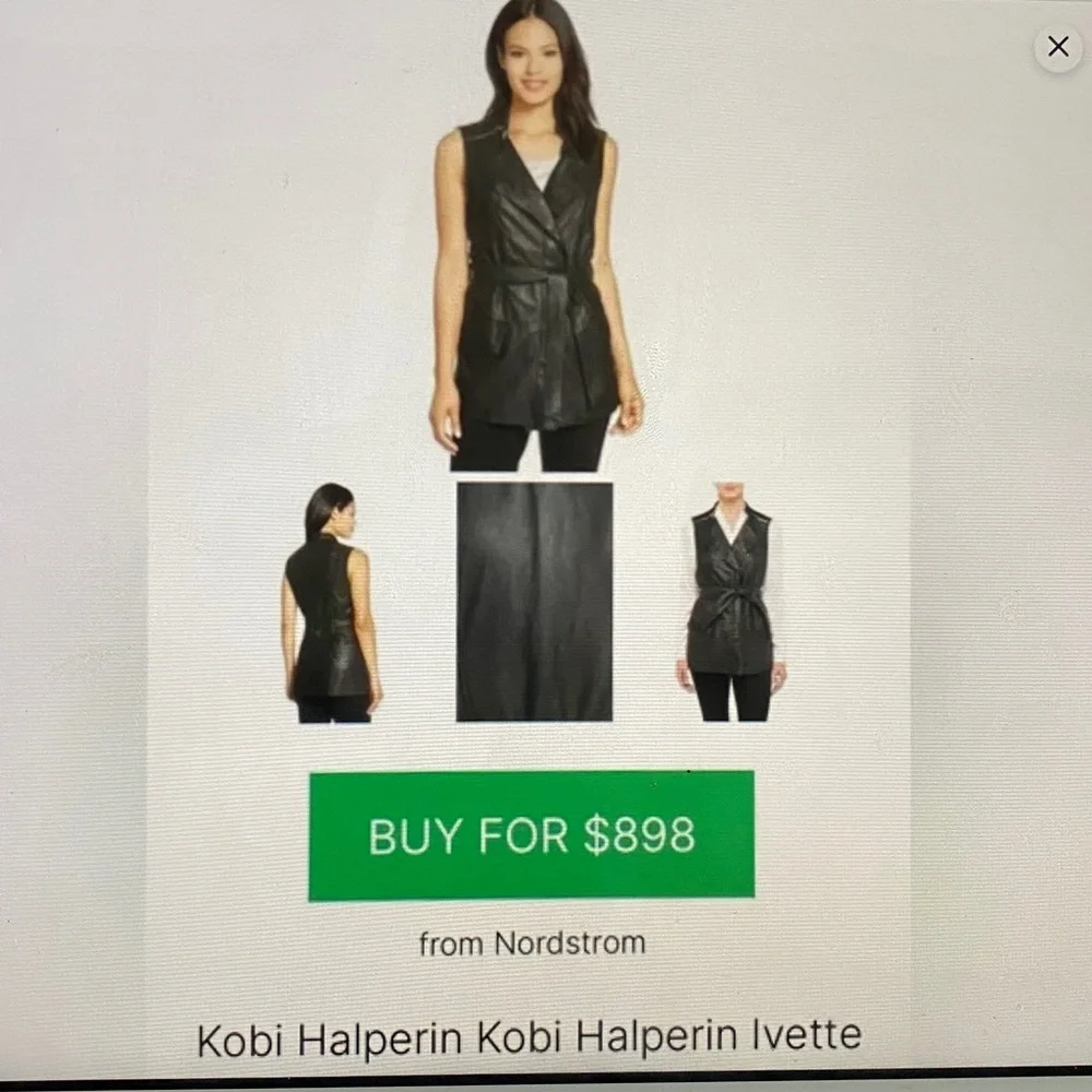 Kobi Halperin 💯Genuine Leather Black Silver Chain Full Zip Ruffled Vest - Picture 13 of 16